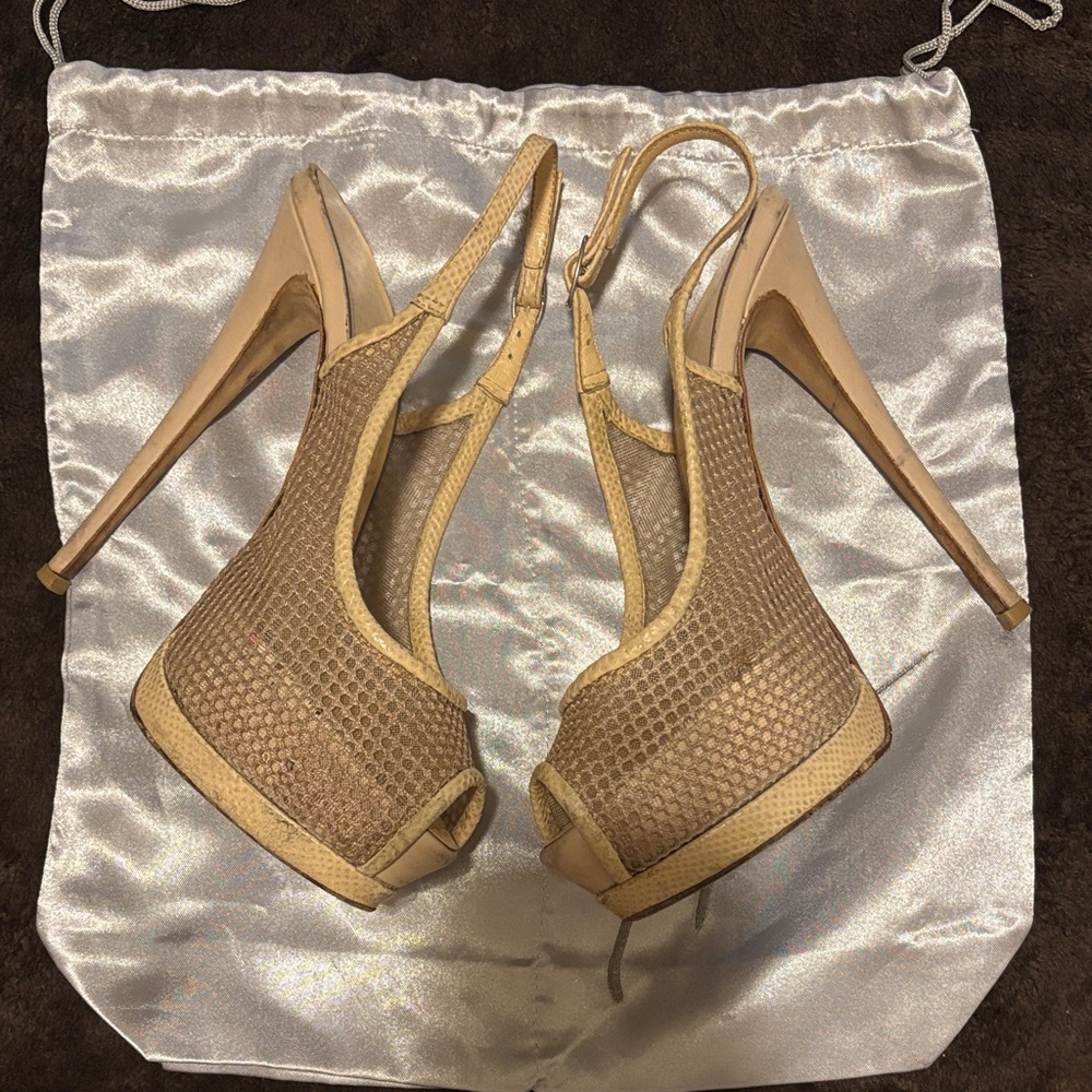 Giuseppe Zanotti Beige Mesh Slingback Heels